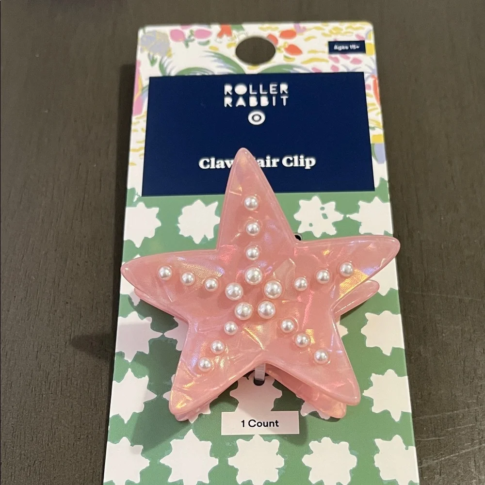 Roller Rabbit Pink Star Hair Clip with Pearls